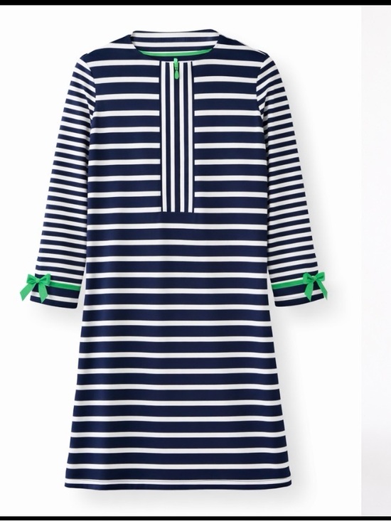Dresses & Skirts - IBKUL UPF 50 Stripe Dress Blue White Zip Neck Golf Tennis Grosgrain Bow Cuffs